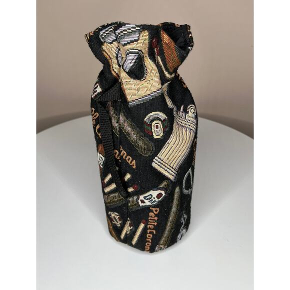VINTAGE Cigar Tapestry Print Wine Drawstring Tote Coozie CORKSCREW ATTACHED - Picture 3 of 6